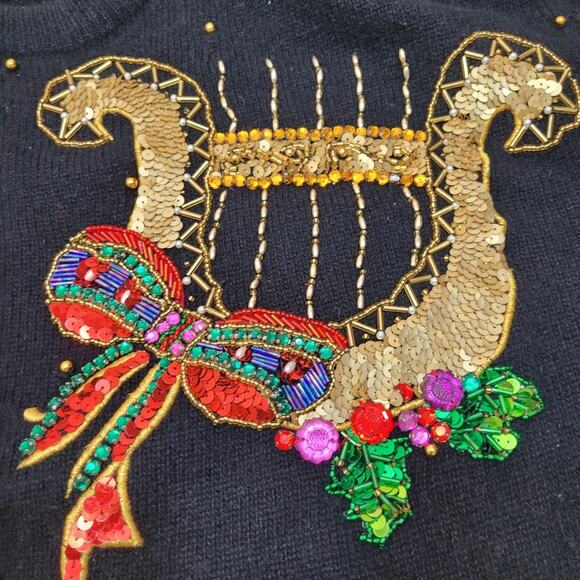 Vintage Marisa Christina ornate christmas instruments sequin sweater - Picture 6 of 11